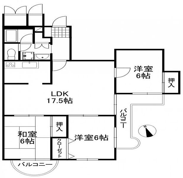 コスモハイツニュー甲子園(3LDK) 3階の間取り