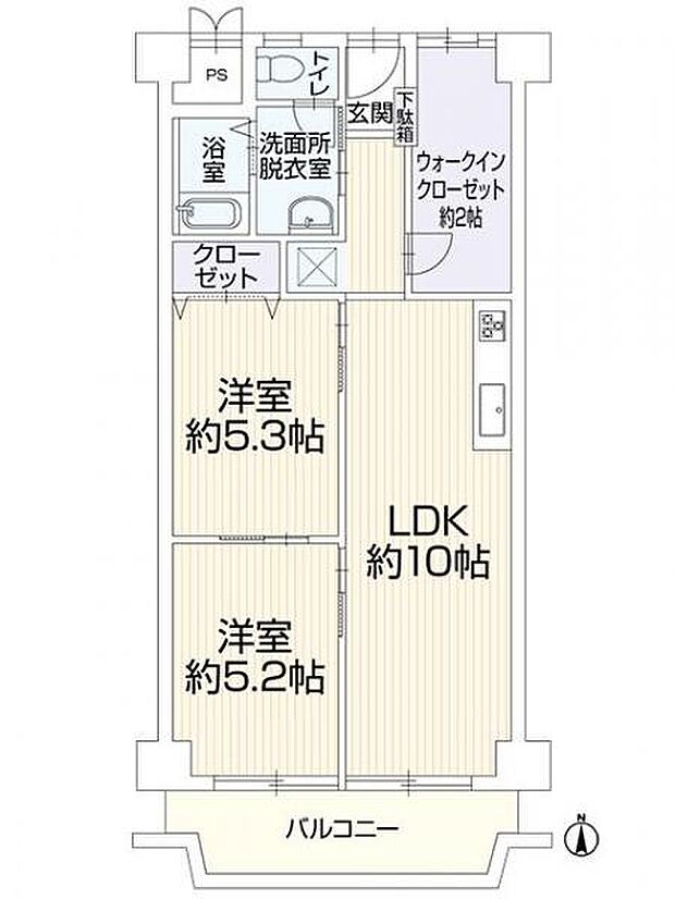 ローレルハイツ宝塚弐号棟(2LDK) 2階の間取り