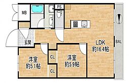 日商岩井グリーンサイドマンション 2LDKの間取図画像
