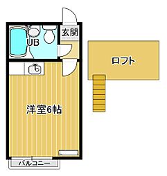ロフティグリーンヒルズVI 2階ワンルームの間取り