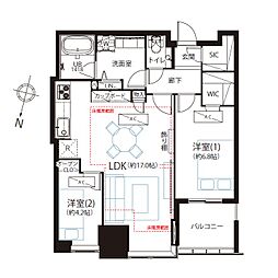 大崎ウエストシティタワーズW棟 2LDKの間取図画像