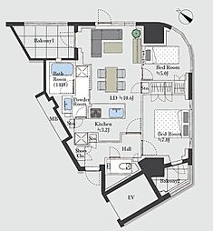 プラウド渋谷東 2LDKの間取図画像