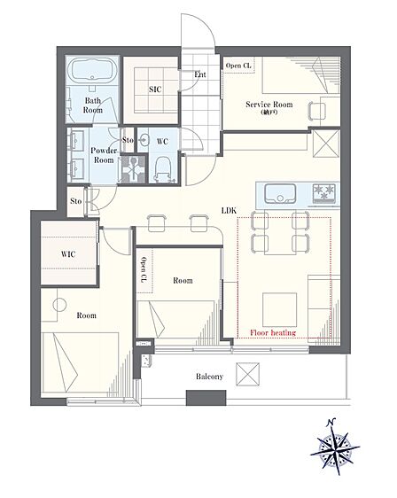 2LDK+S（納戸）、専有面積67.2m2、バルコニー面積7.77m2 【間取り図】