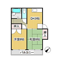ガーデニアハイツ 2階2DKの間取り