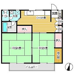 コーポグリーンヒル 1階2DKの間取り
