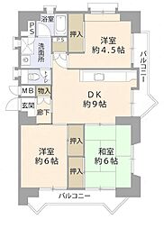 若葉台第一住宅28号棟 3DKの間取図画像