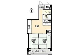 東建狭間マンション 2LDKの間取図画像