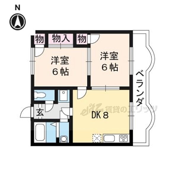 京都府宇治市莵道田中(賃貸マンション2LDK・3階・44.83㎡)の写真 その2