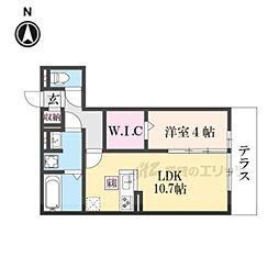 京阪本線 墨染駅 徒歩6分の賃貸アパート 1階1LDKの間取り