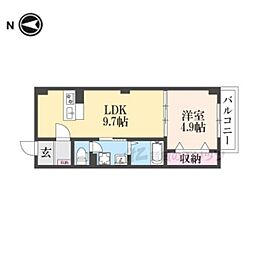 フォルモント城陽 2階1LDKの間取り
