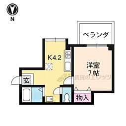 ルクレ大谷 2階1Kの間取り