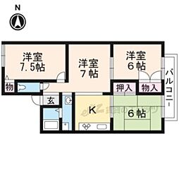 近鉄京都線 興戸駅 徒歩13分の賃貸アパート 2階3LDKの間取り