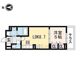 ルーミナス京田辺 1階1LDKの間取り