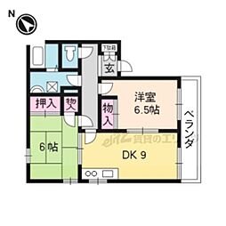 京阪本線 淀駅 徒歩27分の賃貸マンション 2階2DKの間取り