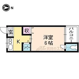 オックス西向日 2階1Kの間取り