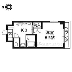京阪本線 中書島駅 徒歩6分の賃貸マンション 2階1Kの間取り