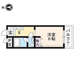 京阪宇治線 木幡駅 徒歩10分の賃貸マンション 1階1Kの間取り