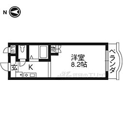 リュミエ京田辺 1階1Kの間取り