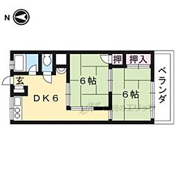 コーポラス城南 3階2DKの間取り