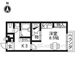 京阪宇治線 三室戸駅 徒歩21分の賃貸アパート 2階1Kの間取り
