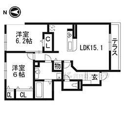 メゾン・エスポワール 1階2LDKの間取り