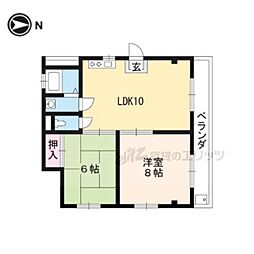 近鉄京都線 久津川駅 徒歩6分の賃貸マンション 3階2LDKの間取り