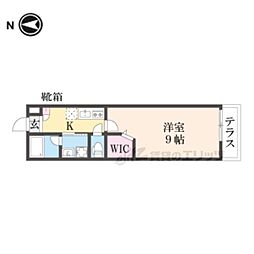 近鉄京都線 伊勢田駅 徒歩1分の賃貸マンション 1階1Kの間取り