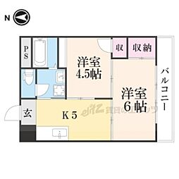 京阪本線 藤森駅 徒歩3分の賃貸マンション 4階2Kの間取り