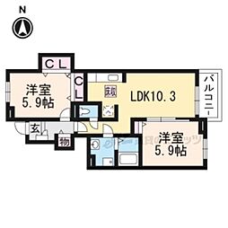 ベル・フィオーレ 1階2LDKの間取り