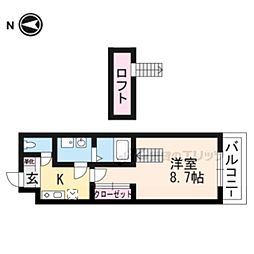 京都市営烏丸線 くいな橋駅 徒歩9分の賃貸マンション 5階1Kの間取り