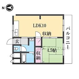 グランブルー宇治 2階1LDKの間取り