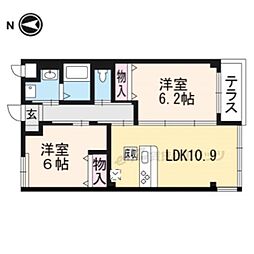 ルーヴル円明寺 2階2LDKの間取り