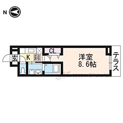 ヴィラ・サンセールII 2階1Kの間取り