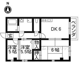 ヤムズIII 3階3DKの間取り