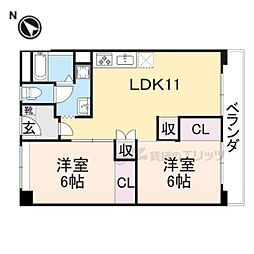 京都市向島市営住宅第九街区9-1棟 2LDKの間取図画像