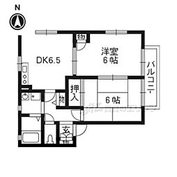 エトワール祝園B 2DKの間取図画像