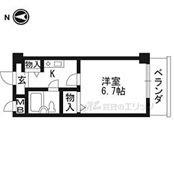 ヴィラ田辺2号館 1Kの間取図画像