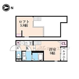 ハーモニーテラス桃山町西町 1Kの間取図画像