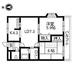 冨岡ハイツ 2LDKの間取図画像