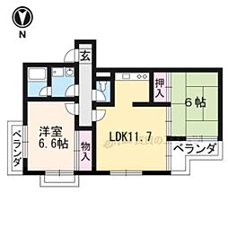 サングレール長岡京 2LDKの間取図画像