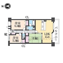パデシオン山科夢ケ丘 3LDKの間取図画像