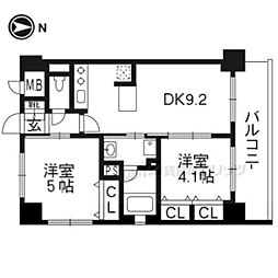 エステムプラザ京都聚楽第雅邸 2DKの間取図画像