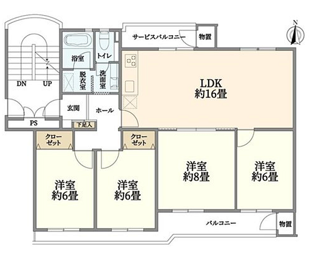 藤阪ハイツD3棟(4LDK) 3階の間取り