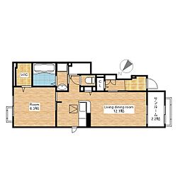 JR東海道・山陽本線 近江八幡駅 徒歩25分の賃貸アパート 1階1LDKの間取り