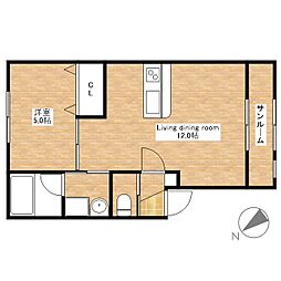 JR東海道・山陽本線 近江八幡駅 徒歩30分の賃貸アパート 1階1LDKの間取り