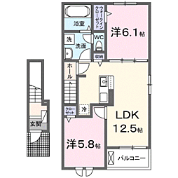 プロムナード東近江II 2LDKの間取図画像