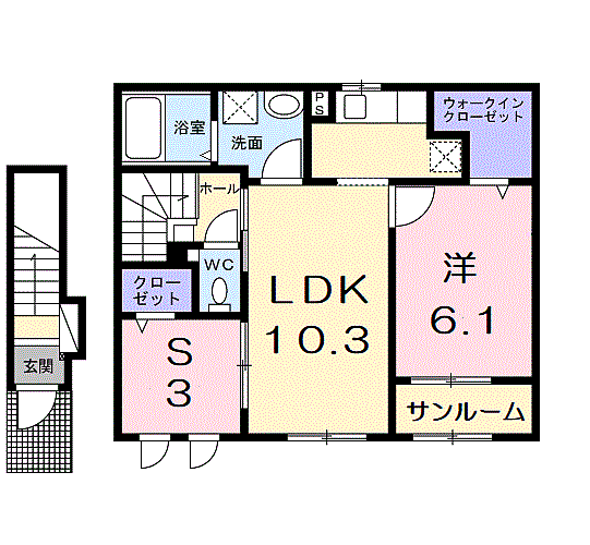 アップフィールド　共栄　II 204｜滋賀県東近江市外町(賃貸アパート1SLDK・2階・51.89㎡)の写真 その2