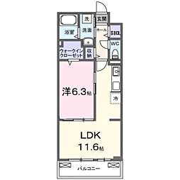 バンブーフォレスト　II 2階1LDKの間取り
