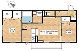 JR東海道・山陽本線 近江八幡駅 徒歩15分の賃貸アパート 2階2LDKの間取り