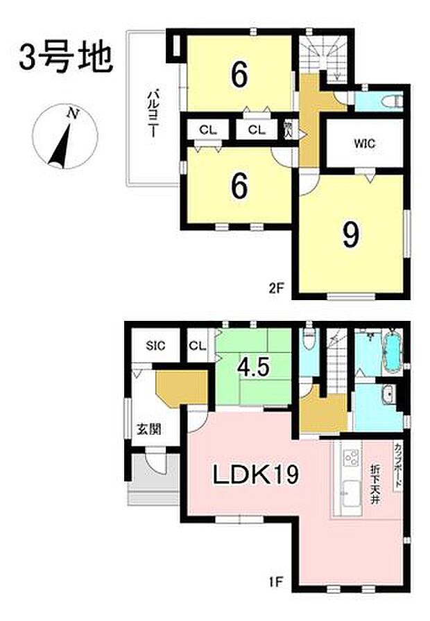 3号地 4LDK+S 土地面積222.38m2 建物面積113.85m2